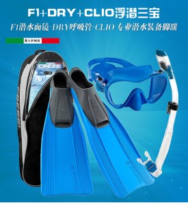 CRESSI 浮潜三宝 F1面镜+DRY呼吸管+CLIO脚蹼 儿童/成人 可选